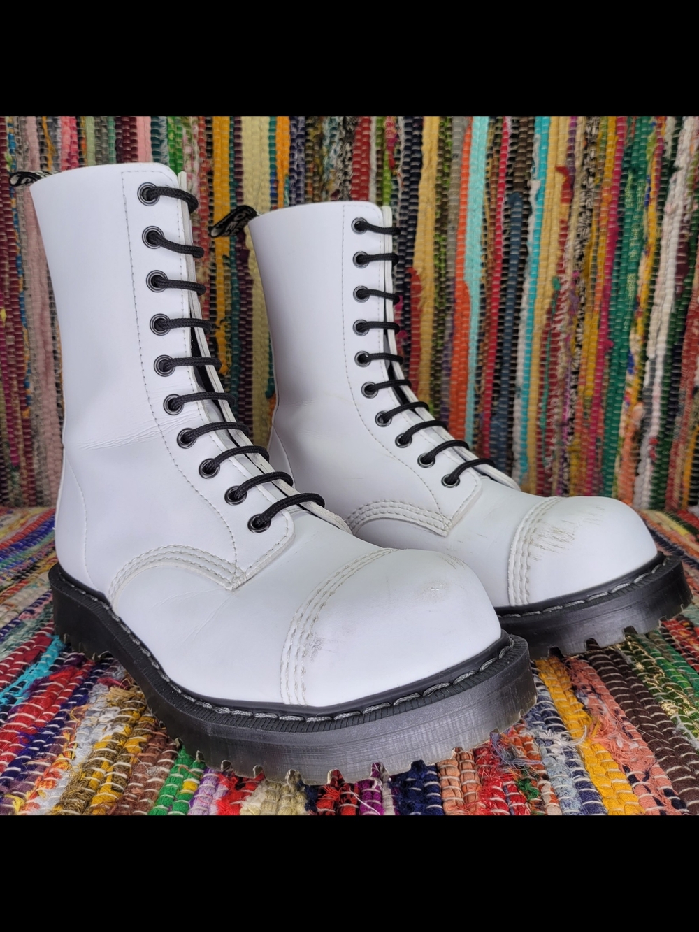 Airseal 10 Eye White Steel Toe Combat Boot Womens US 8 by Vegetarian Shoes
